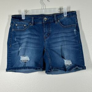 Supplies Denim Shorts Womens 8 Blue Distressed Stretch Cuffed Roll Hem Casual
